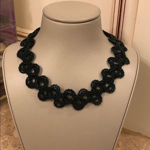 Hand Made Dark Green Beaded Choker Necklace